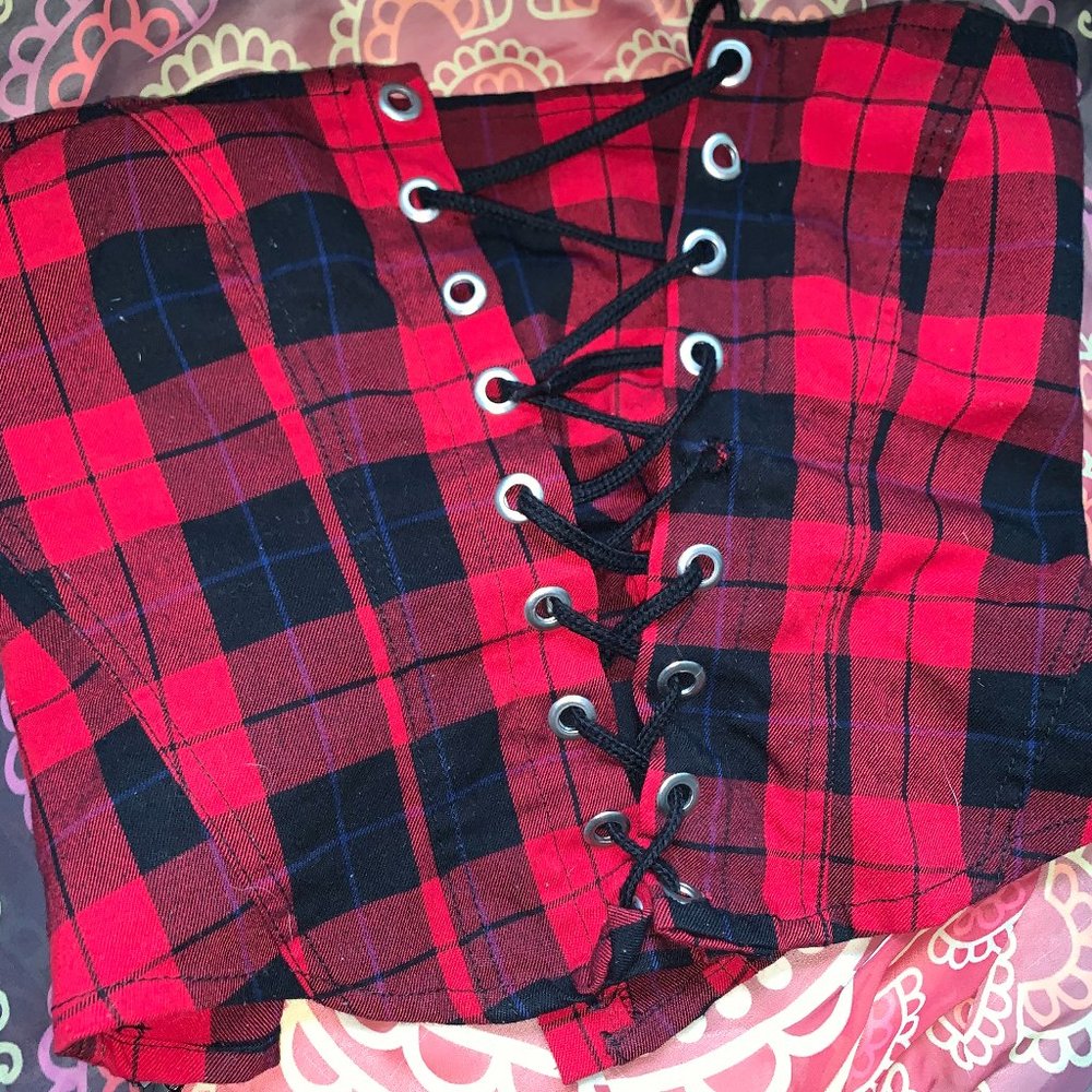 Plaid Corset w Zipper in back